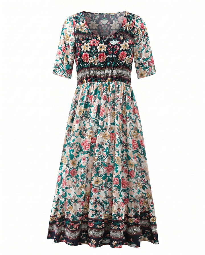 Luna | Boho Print Midi Dress